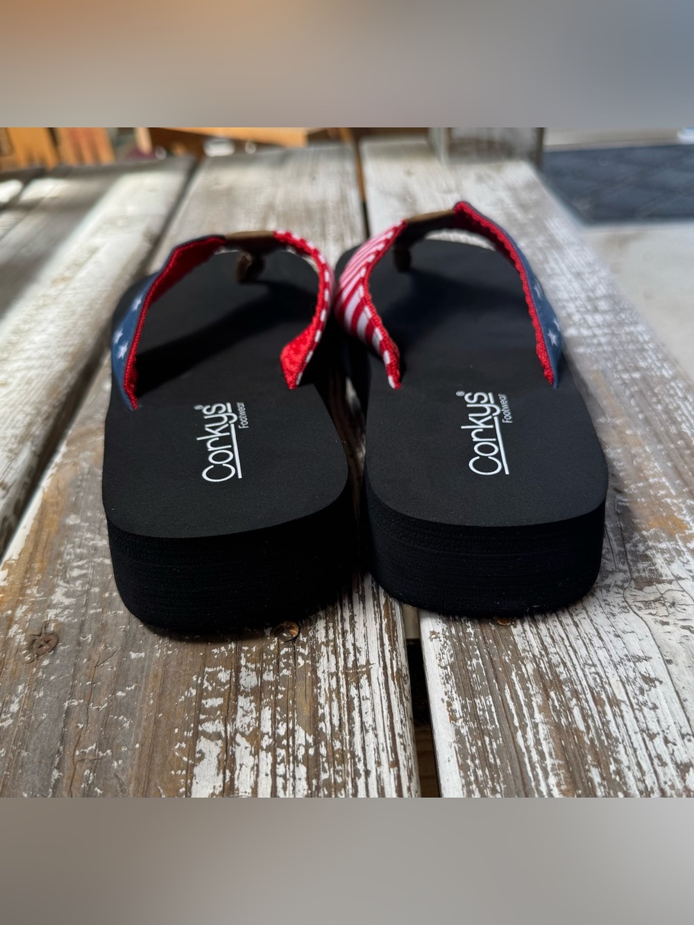 Corkys American Flag Red White Blue Flip Flop Sandals - Americana Liberty Style. - Picture 4 of 6